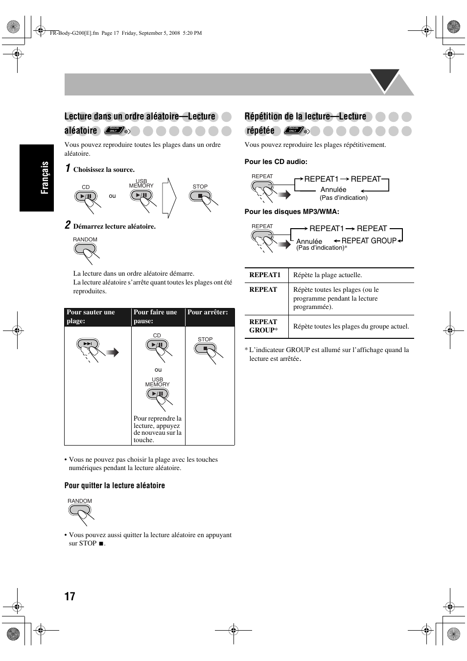 Répétition de la lecture—lecture répétée | JVC UX-G200 User Manual | Page 46 / 78