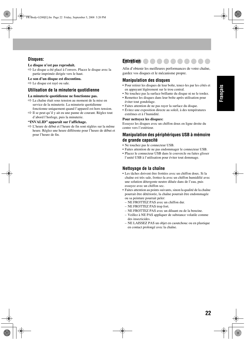 Français, Entretien | JVC UX-G200 User Manual | Page 51 / 78