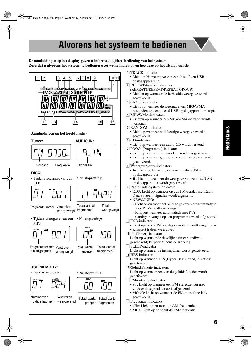 Alvorens het systeem te bedienen, Nederlands | JVC UX-G200 User Manual | Page 59 / 78