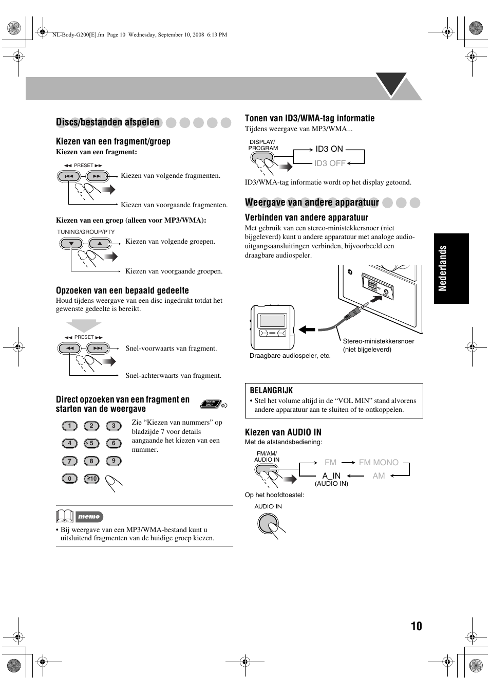 Nederlands discs/bestanden afspelen, Weergave van andere apparatuur | JVC UX-G200 User Manual | Page 63 / 78