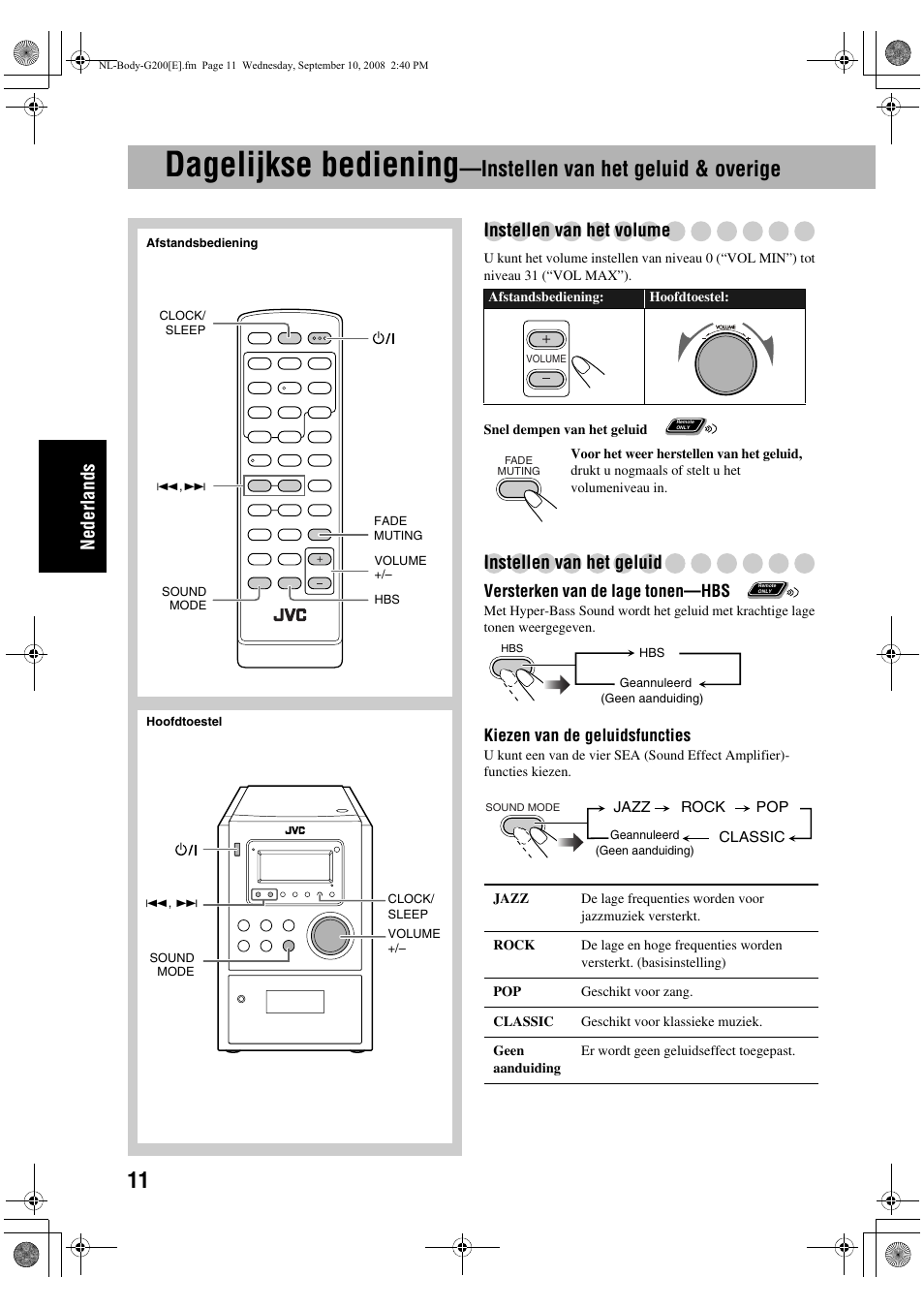 Dagelijkse bediening, Instellen van het geluid & overige, Ne der la nds | Instellen van het volume, Instellen van het geluid | JVC UX-G200 User Manual | Page 64 / 78