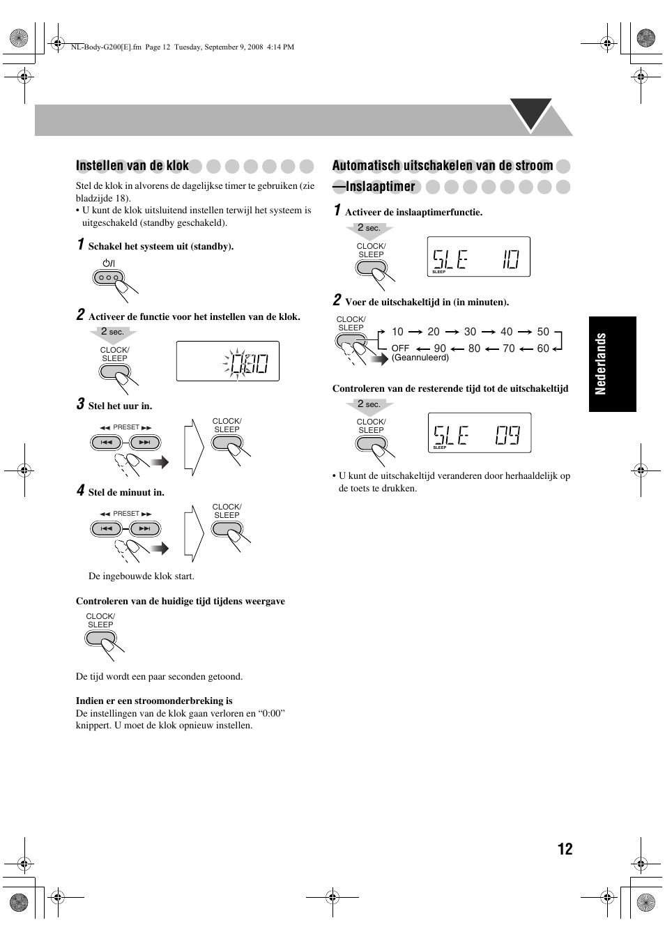 Nederlands instellen van de klok | JVC UX-G200 User Manual | Page 65 / 78