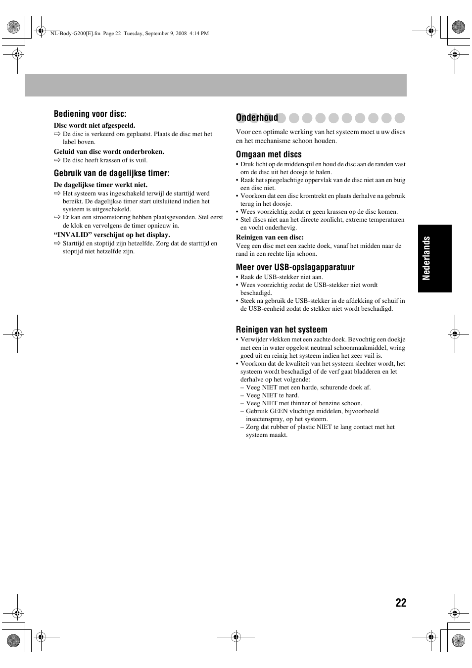 Nederlands, Onderhoud | JVC UX-G200 User Manual | Page 75 / 78