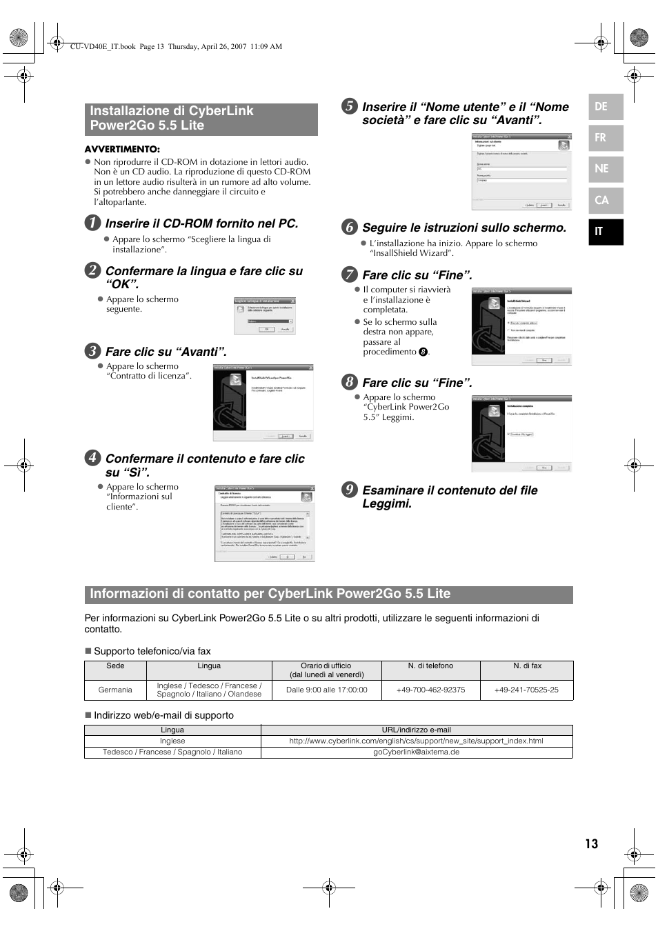 Installazione di cyberlink power2go 5.5 lite | JVC CU-VD40 User Manual | Page 117 / 132