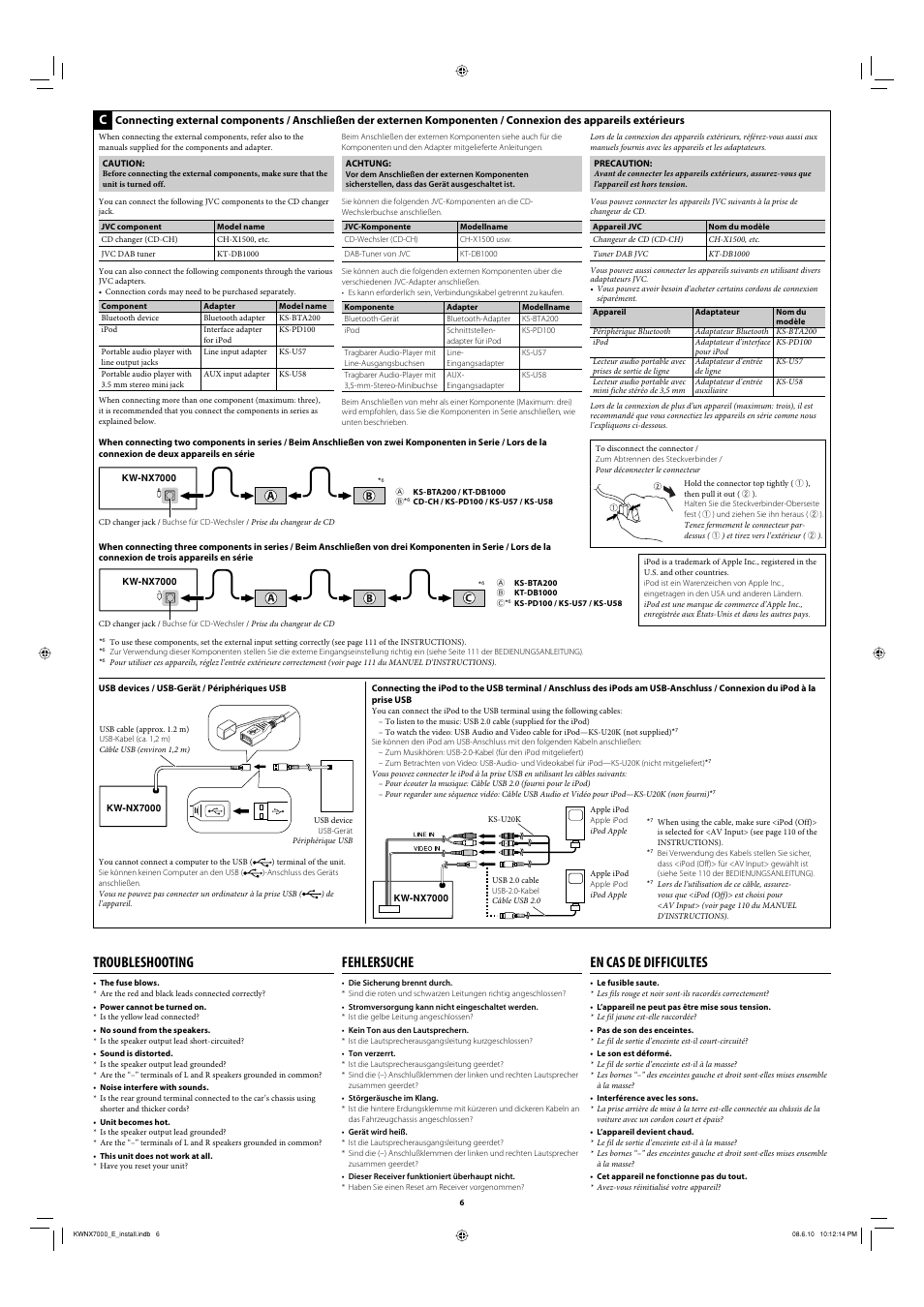 Troubleshooting, Fehlersuche, En cas de difficultes | JVC KW-NX7000 User Manual | Page 6 / 6