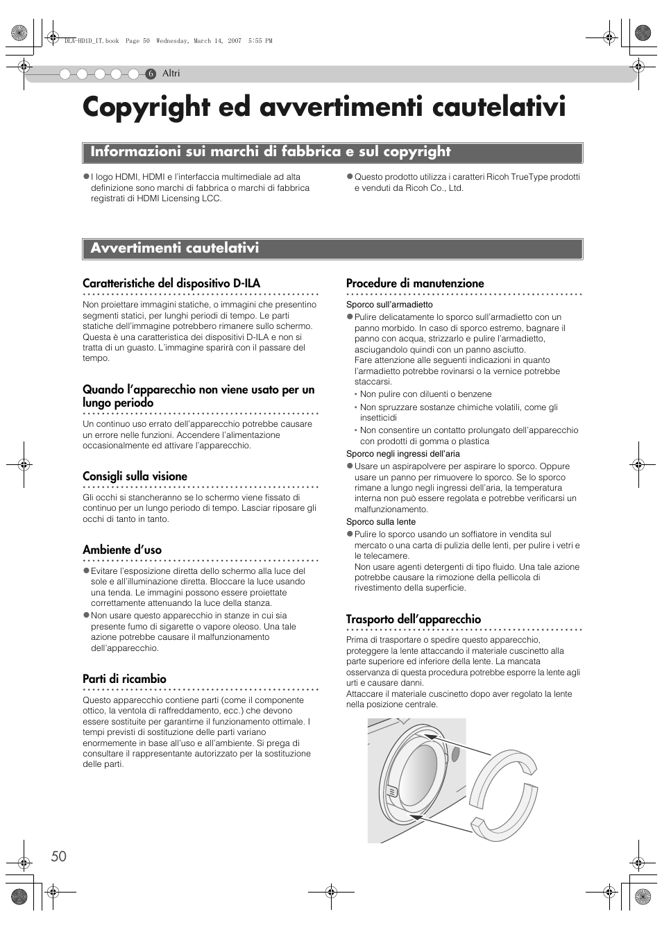 Copyright ed avvertimenti cautelativi, Avvertimenti cautelativi | JVC DLA-HD1 User Manual | Page 104 / 108