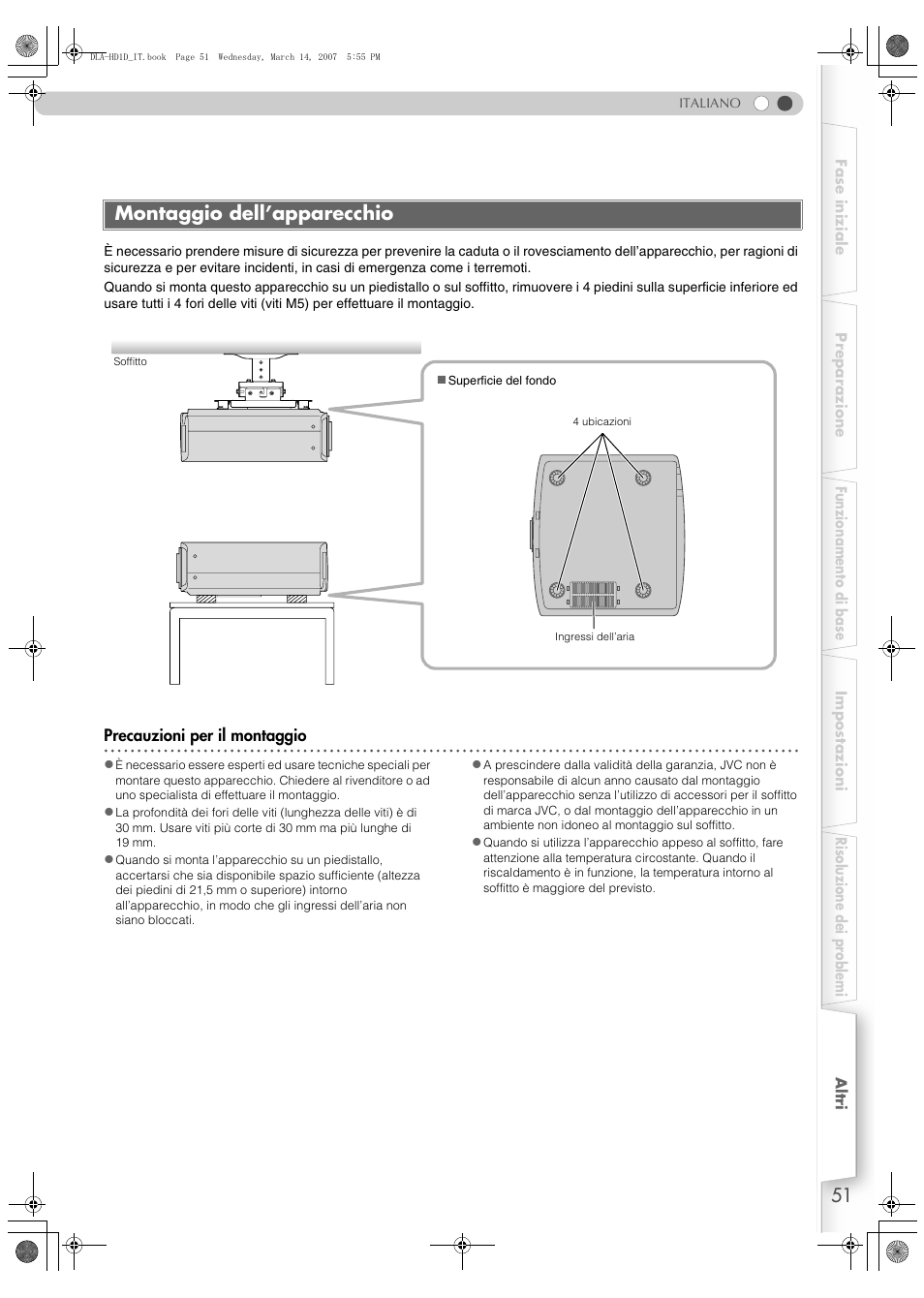 Montaggio dell’apparecchio | JVC DLA-HD1 User Manual | Page 105 / 108