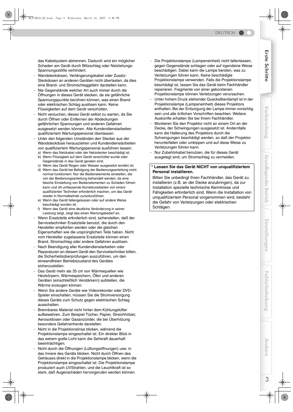 JVC DLA-HD1 User Manual | Page 3 / 108