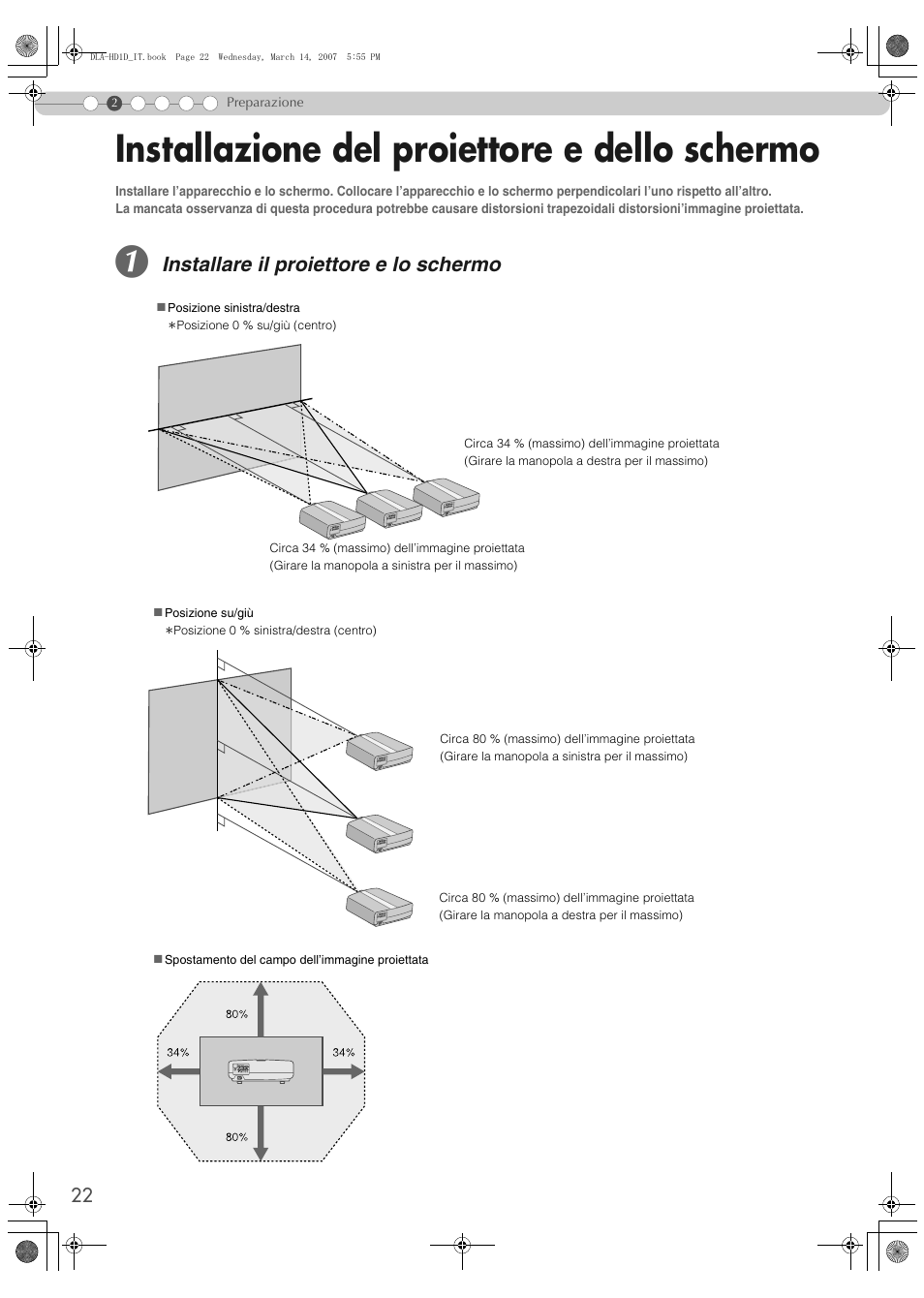 Installazione del proiettore e dello schermo, Installare il proiettore e lo schermo | JVC DLA-HD1 User Manual | Page 76 / 108