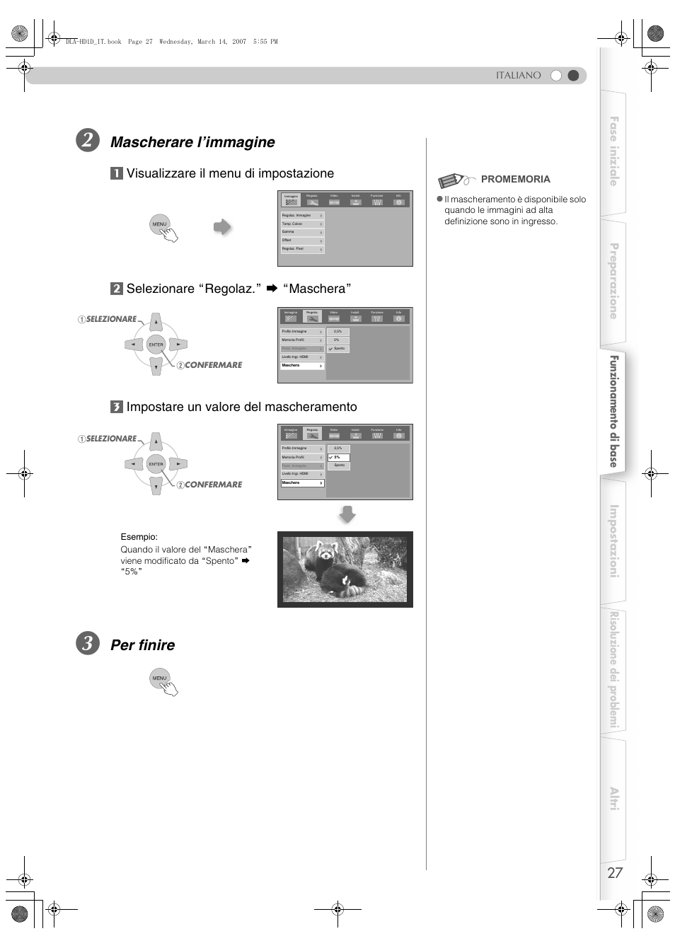 Mascherare l’immagine, Per finire | JVC DLA-HD1 User Manual | Page 81 / 108