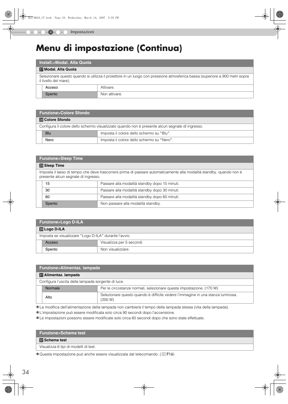 Menu di impostazione (continua) | JVC DLA-HD1 User Manual | Page 88 / 108