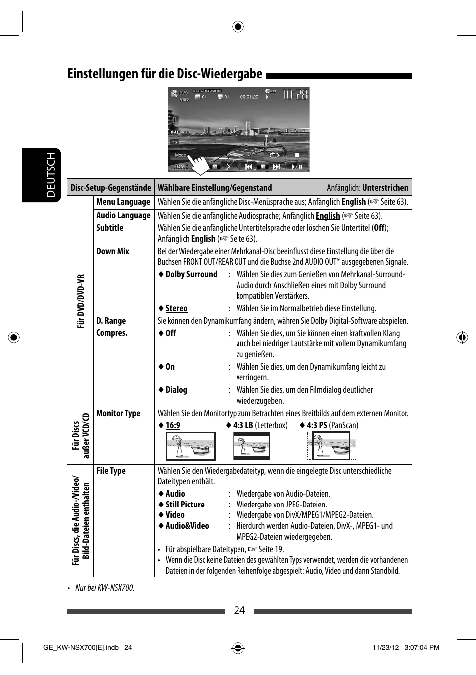 Einstellungen für die disc-wiedergabe | JVC KW-NSX700 User Manual | Page 100 / 309