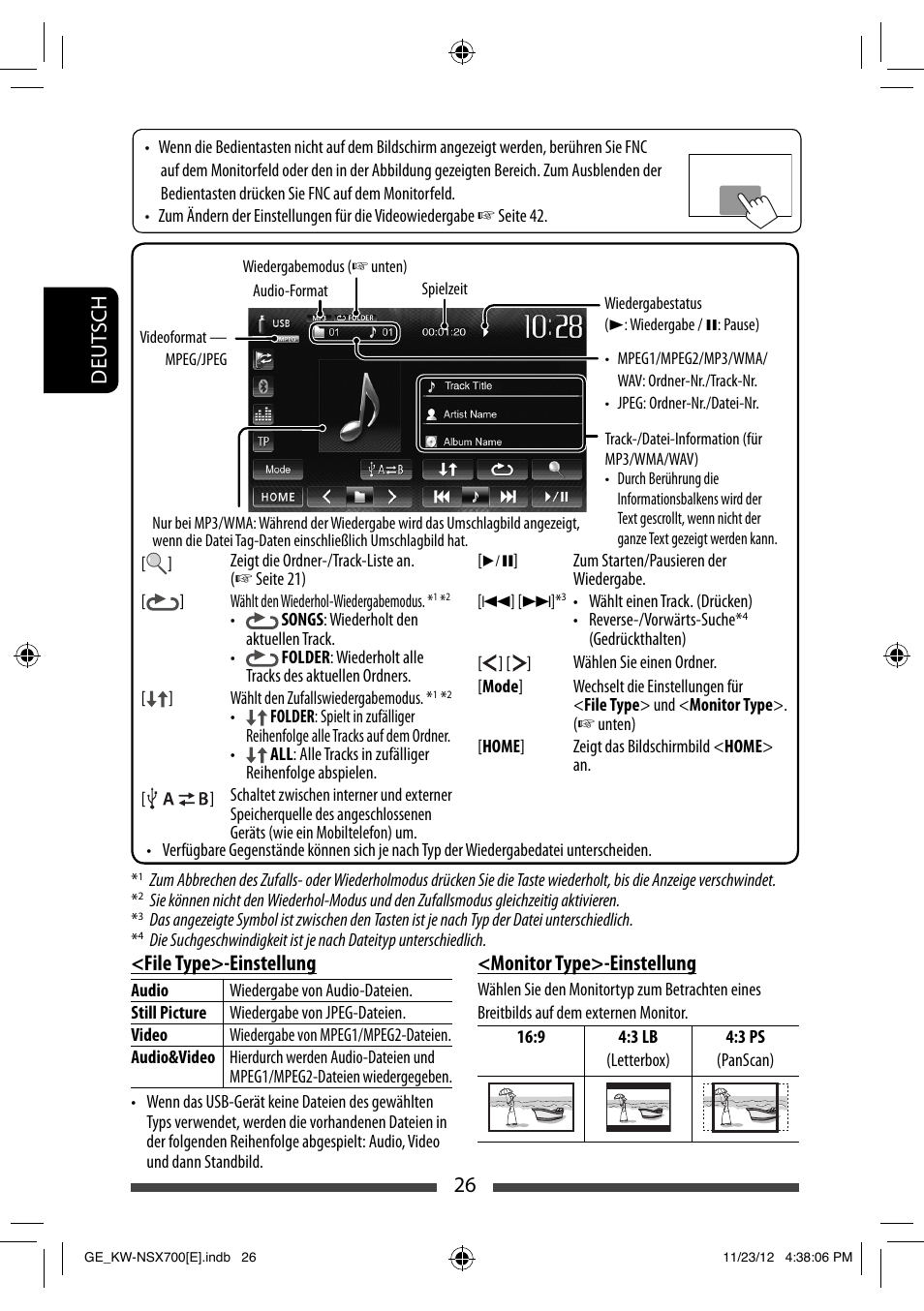 26 deut sch <file type>-einstellung, Monitor type>-einstellung | JVC KW-NSX700 User Manual | Page 102 / 309