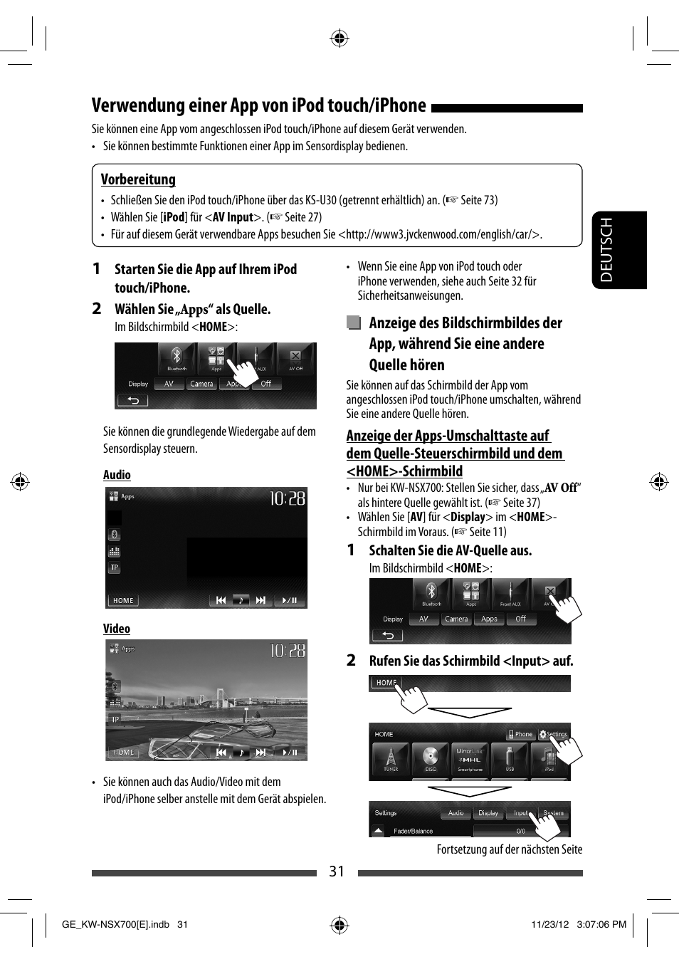 Verwendung einer app von ipod touch/iphone | JVC KW-NSX700 User Manual | Page 107 / 309