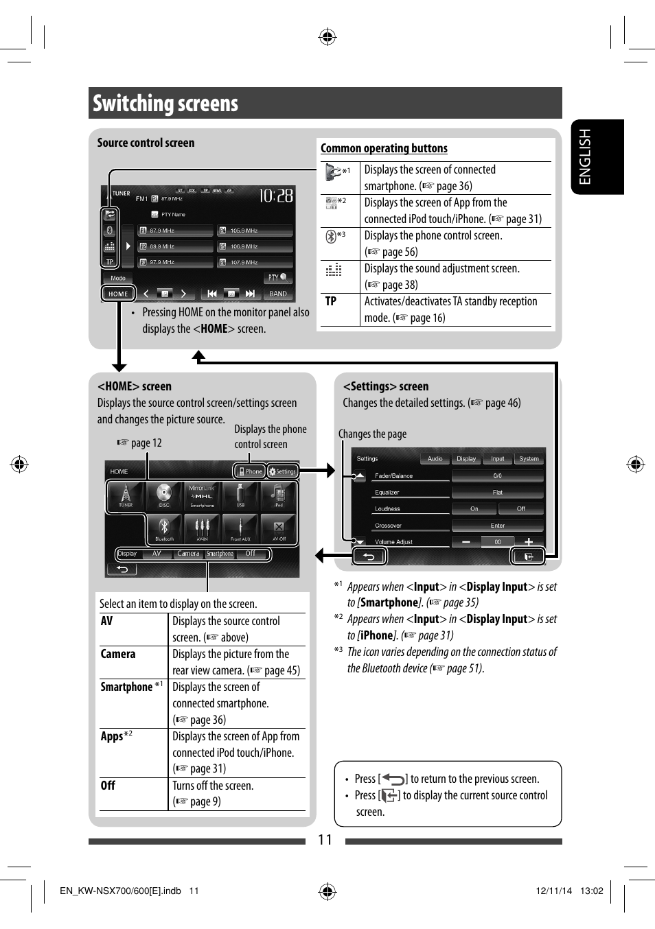 Switching screens, 11 english | JVC KW-NSX700 User Manual | Page 11 / 309