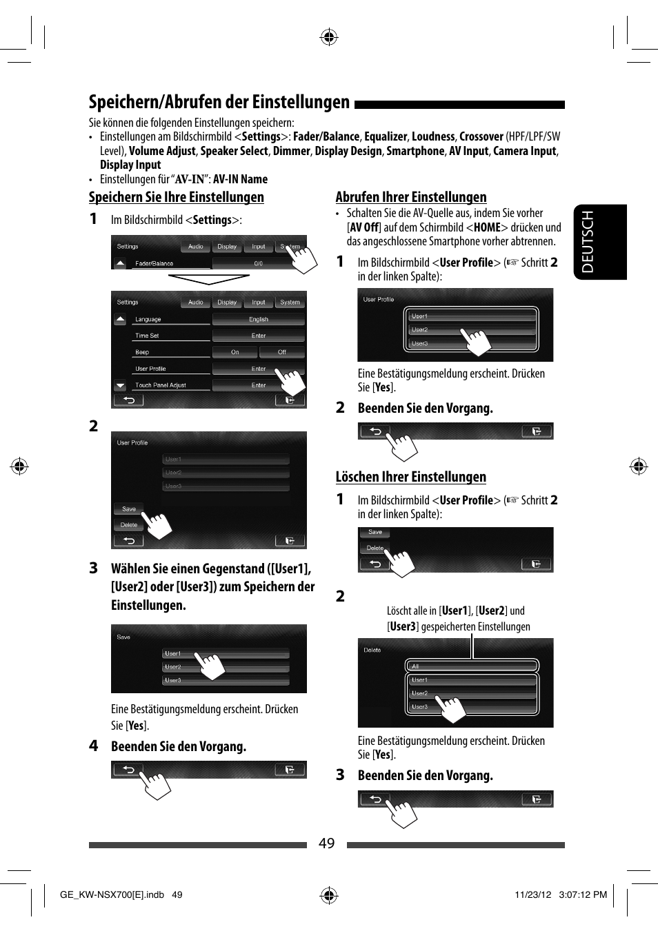 Speichern/abrufen der einstellungen | JVC KW-NSX700 User Manual | Page 125 / 309