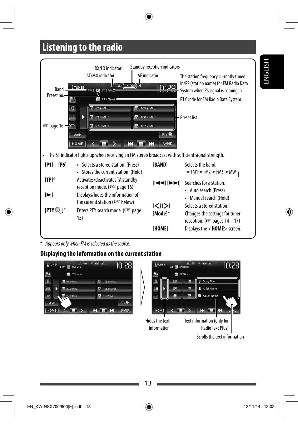 Listening to the radio | JVC KW-NSX700 User Manual | Page 13 / 309