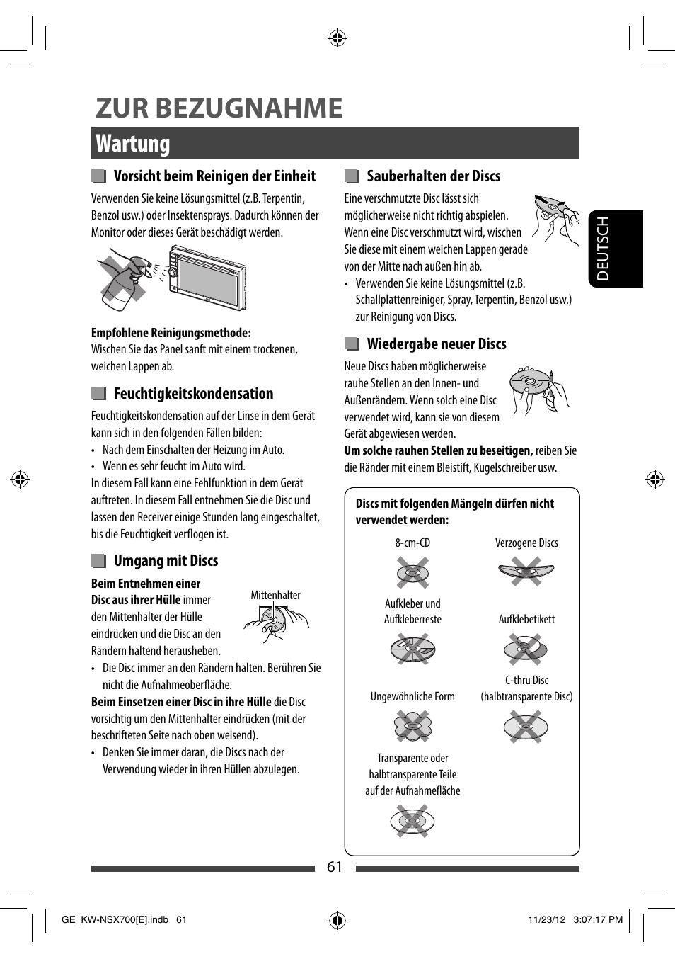 Zur bezugnahme, Wartung | JVC KW-NSX700 User Manual | Page 137 / 309