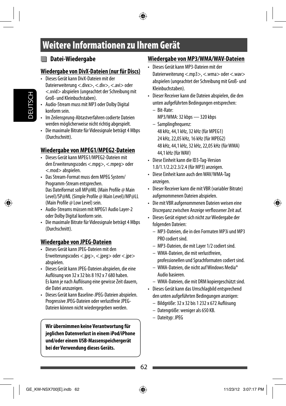 Weitere informationen zu ihrem gerät, Datei-wiedergabe | JVC KW-NSX700 User Manual | Page 138 / 309