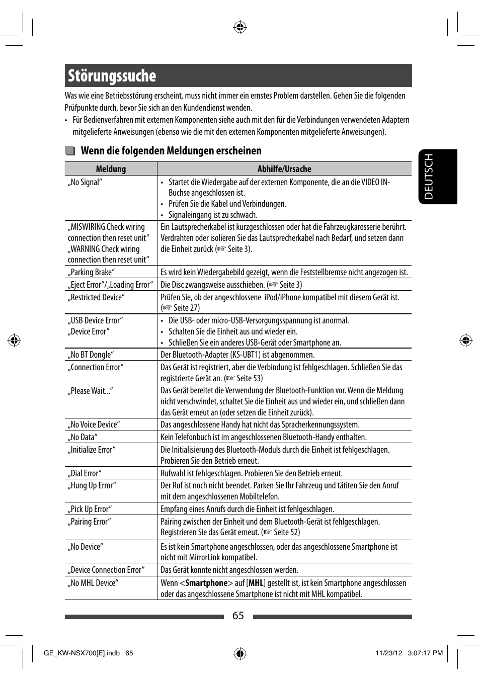 Störungssuche, Wenn die folgenden meldungen erscheinen | JVC KW-NSX700 User Manual | Page 141 / 309