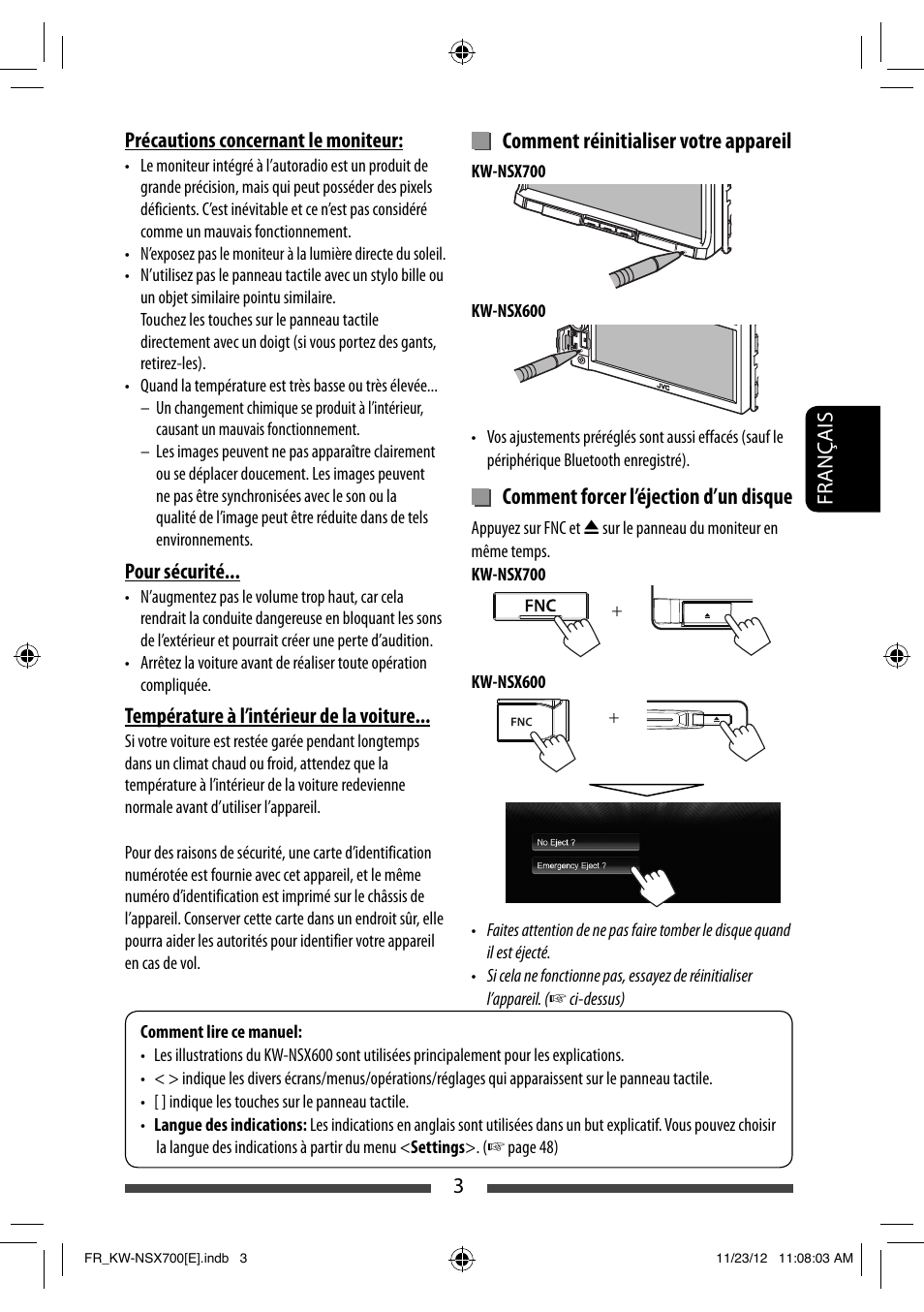 Comment réinitialiser votre appareil, Comment forcer l’éjection d’un disque | JVC KW-NSX700 User Manual | Page 155 / 309