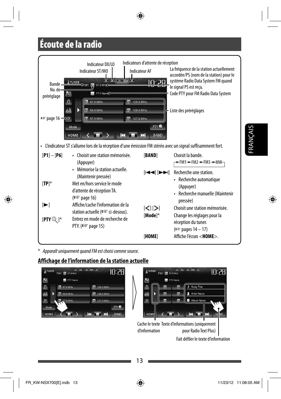 Écoute de la radio | JVC KW-NSX700 User Manual | Page 165 / 309