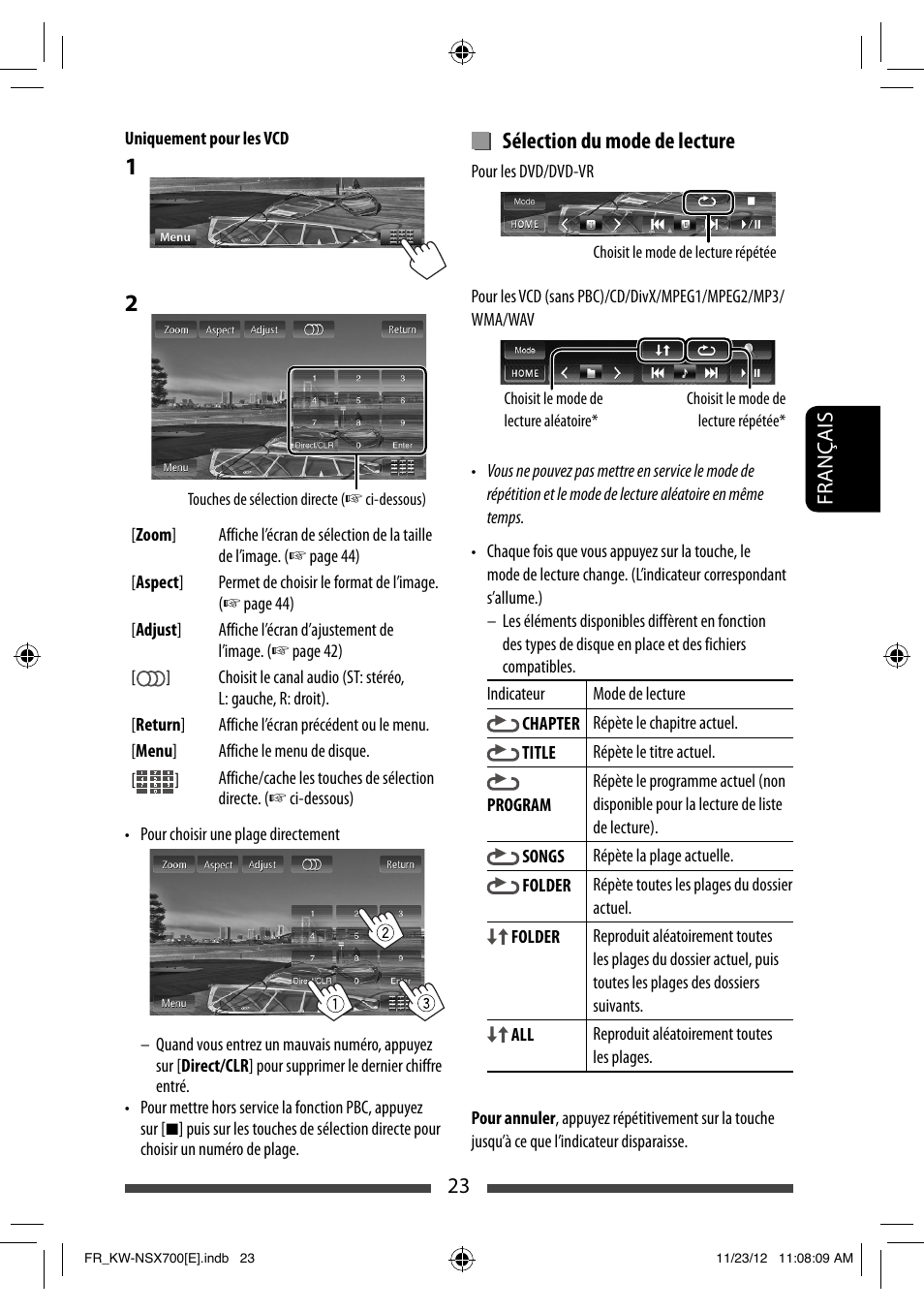 Sélection du mode de lecture | JVC KW-NSX700 User Manual | Page 175 / 309