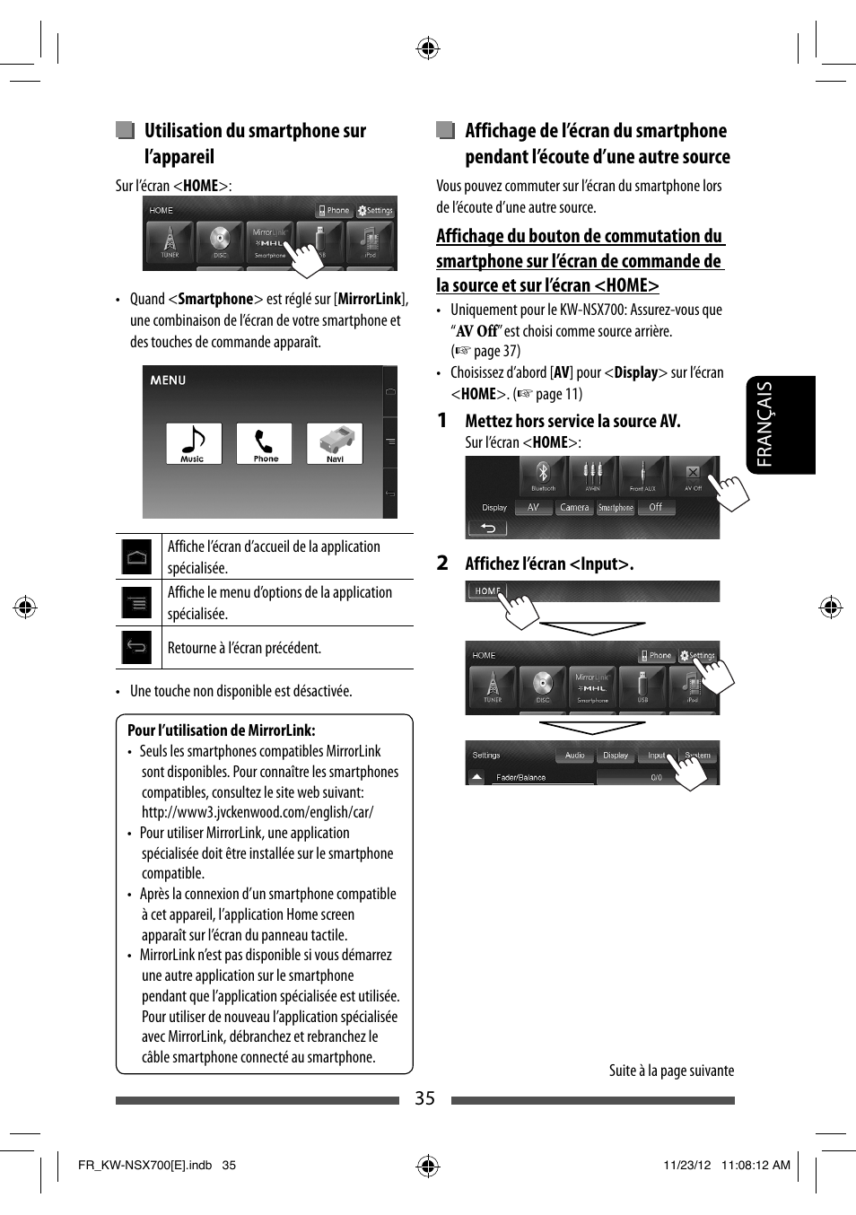 Utilisation du smartphone sur l’appareil | JVC KW-NSX700 User Manual | Page 187 / 309