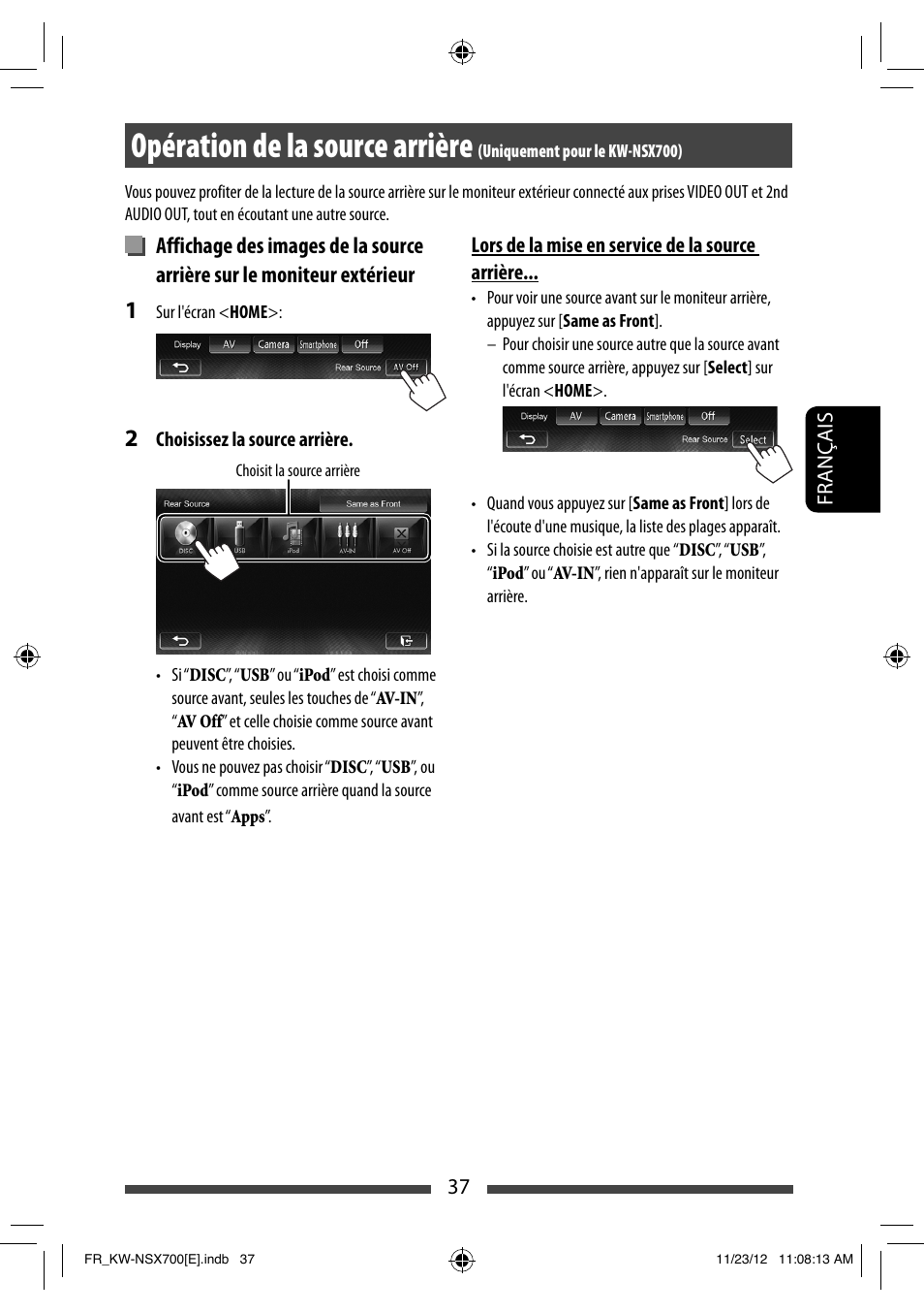 Opération de la source arrière | JVC KW-NSX700 User Manual | Page 189 / 309