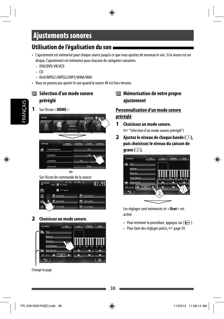 Ajustements sonores, Utilisation de l’égalisation du son | JVC KW-NSX700 User Manual | Page 190 / 309