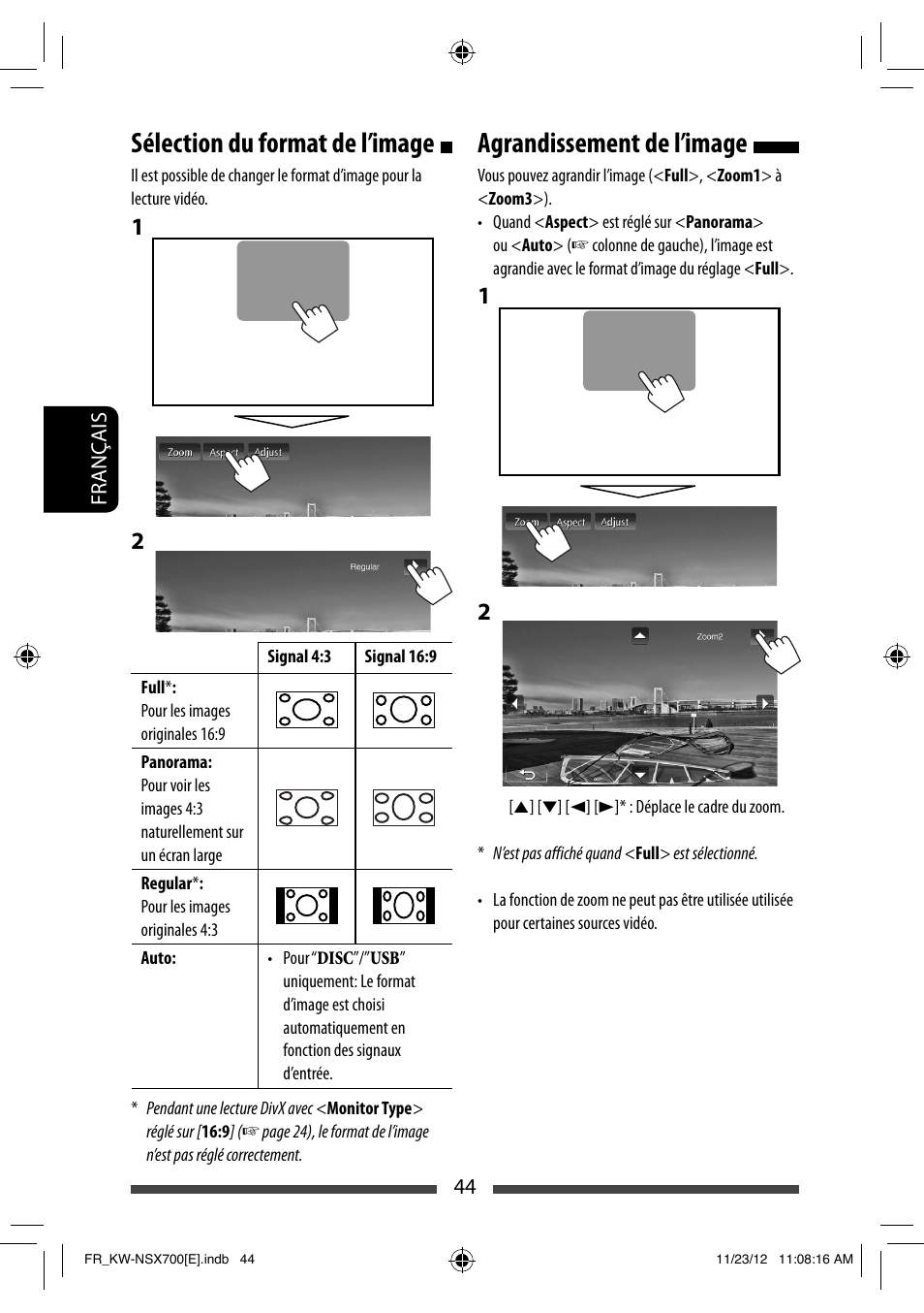 Sélection du format de l’image, Agrandissement de l’image | JVC KW-NSX700 User Manual | Page 196 / 309