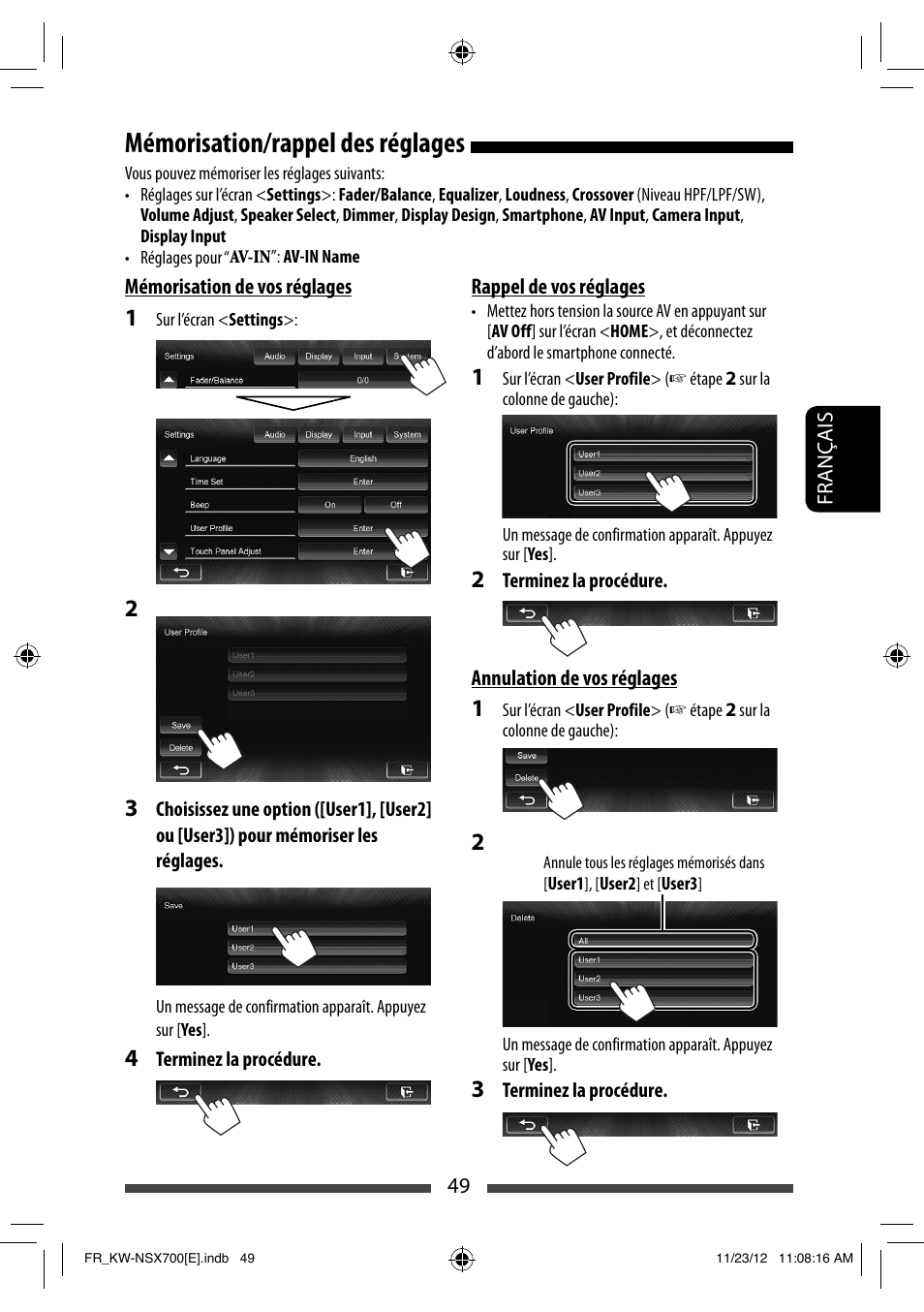 Mémorisation/rappel des réglages | JVC KW-NSX700 User Manual | Page 201 / 309