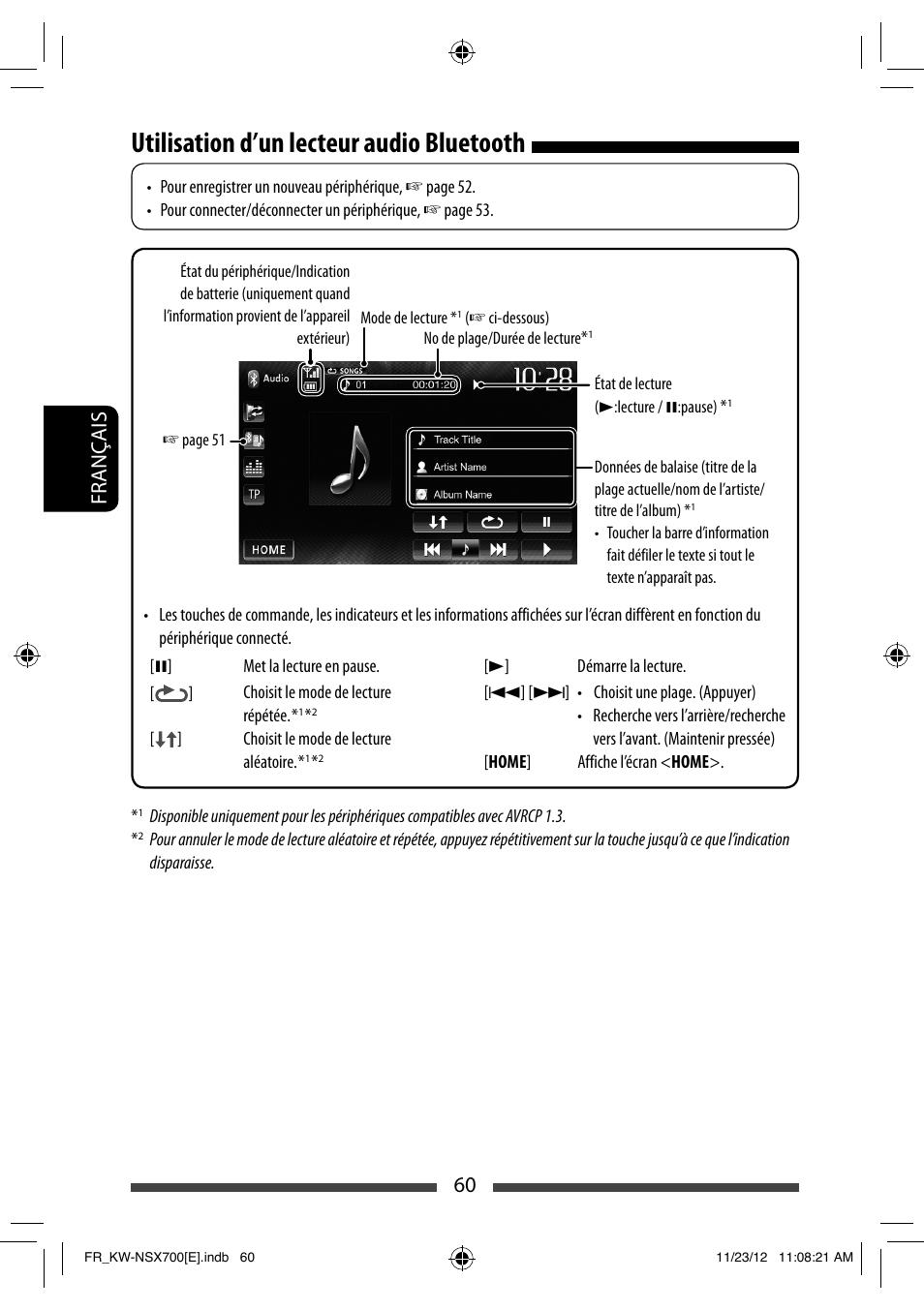 Utilisation d’un lecteur audio bluetooth, 60 français | JVC KW-NSX700 User Manual | Page 212 / 309