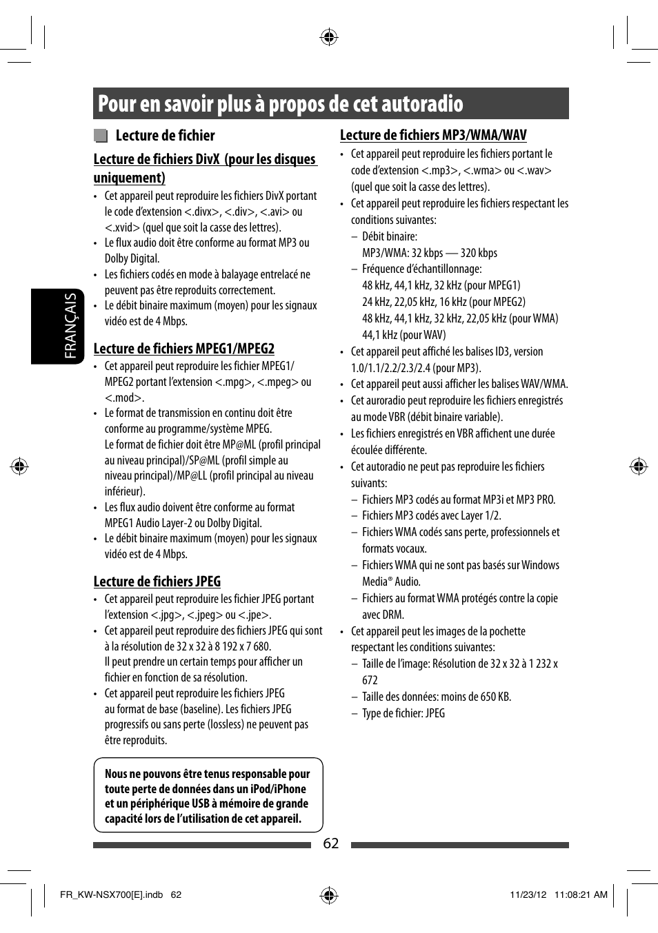 Pour en savoir plus à propos de cet autoradio, Lecture de fichier | JVC KW-NSX700 User Manual | Page 214 / 309