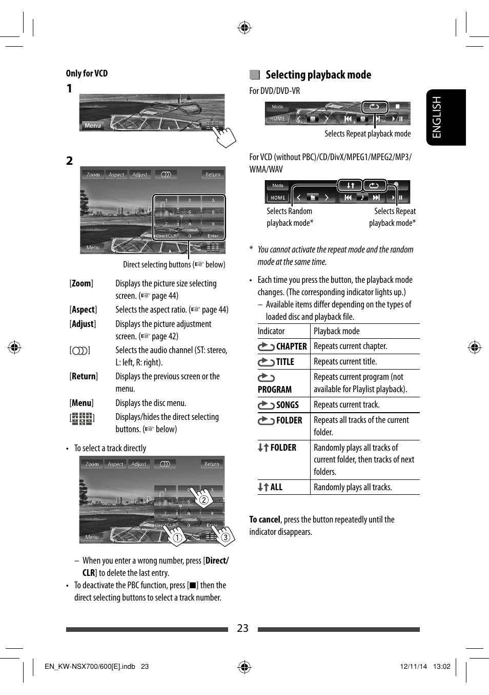 Selecting playback mode | JVC KW-NSX700 User Manual | Page 23 / 309