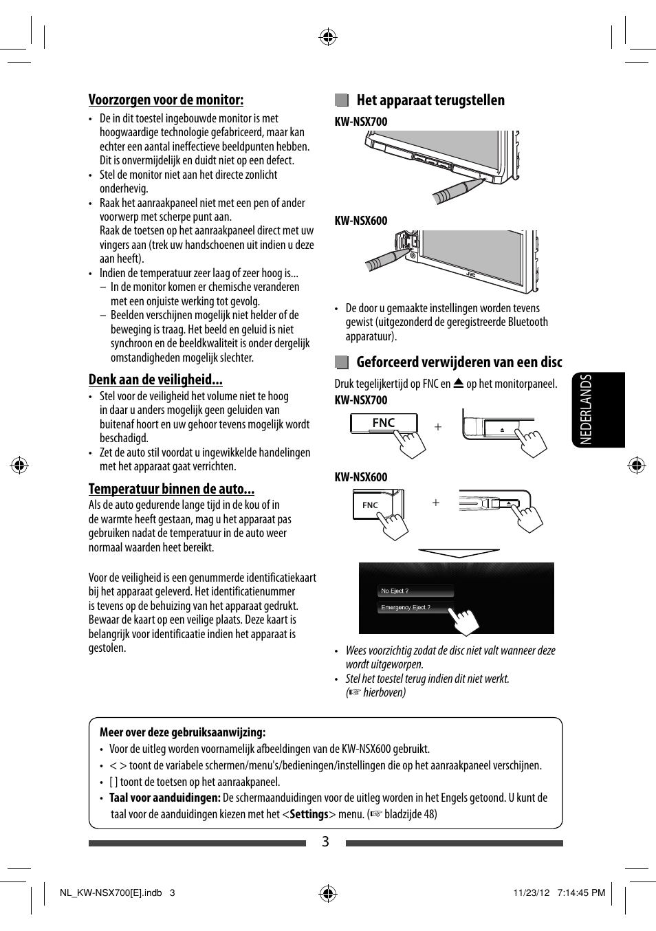 Het apparaat terugstellen, Geforceerd verwijderen van een disc | JVC KW-NSX700 User Manual | Page 231 / 309