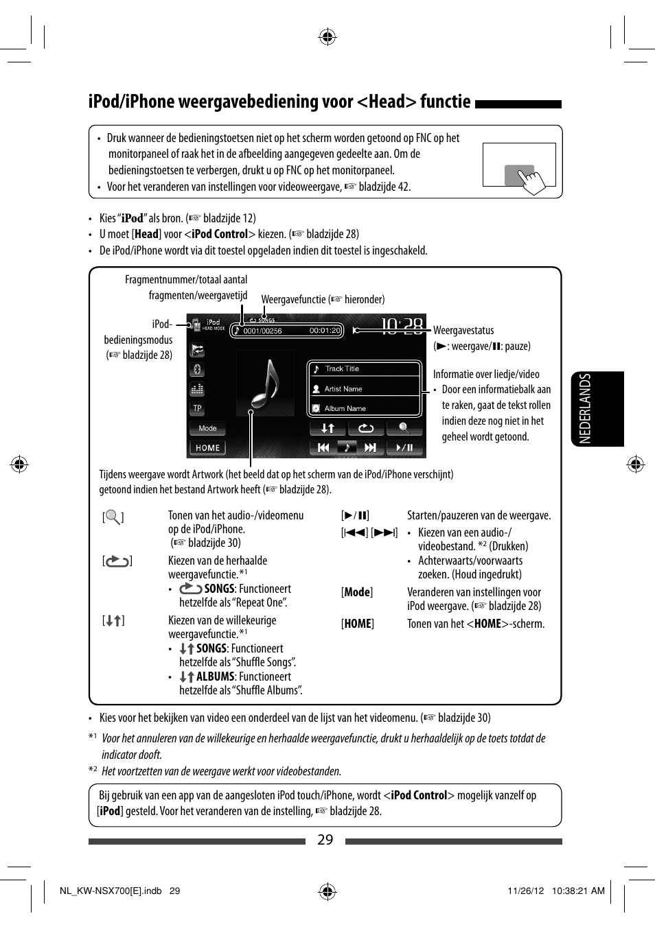 Ipod/iphone weergavebediening voor <head> functie, 29 nederlands | JVC KW-NSX700 User Manual | Page 257 / 309