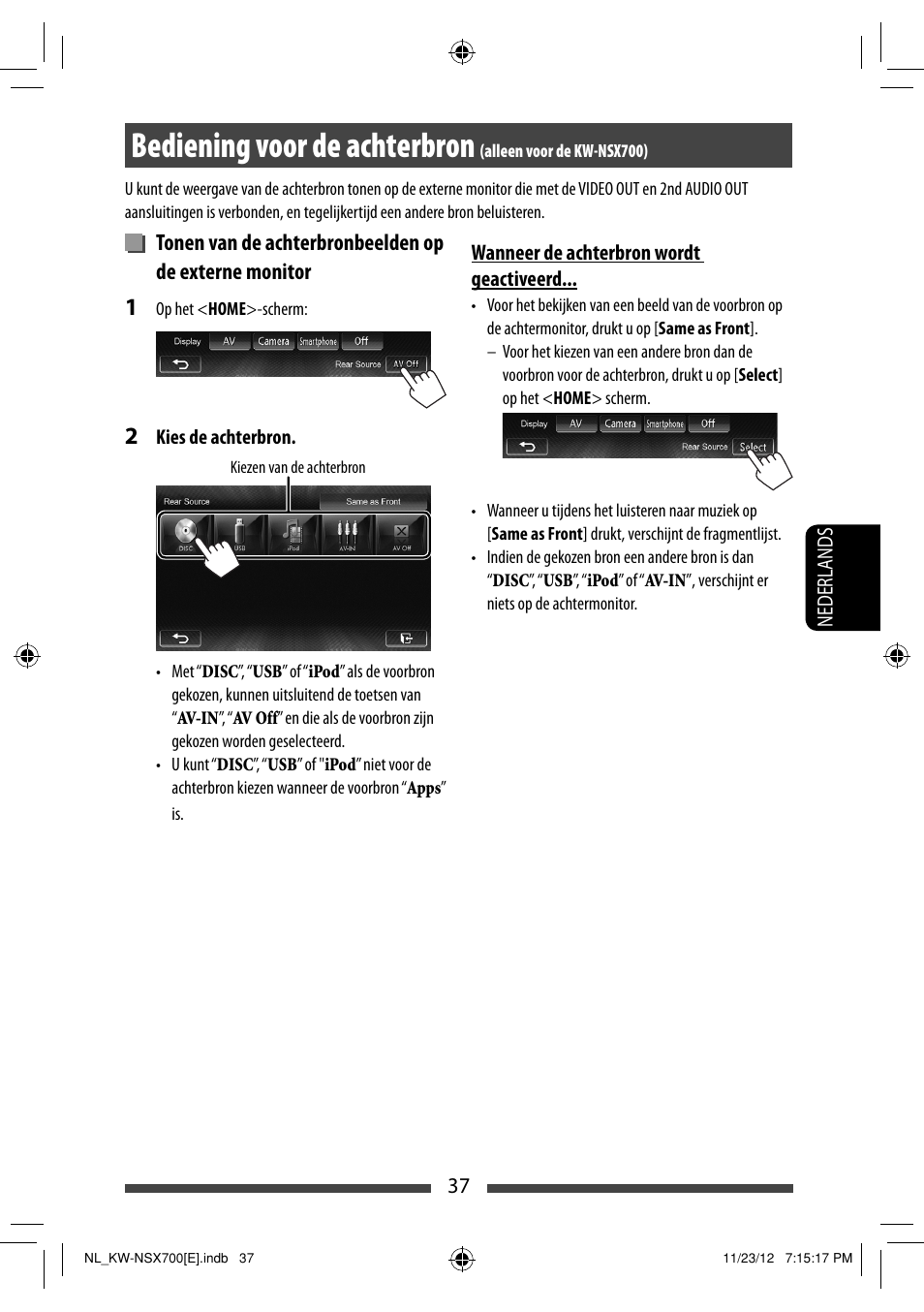 Bediening voor de achterbron | JVC KW-NSX700 User Manual | Page 265 / 309