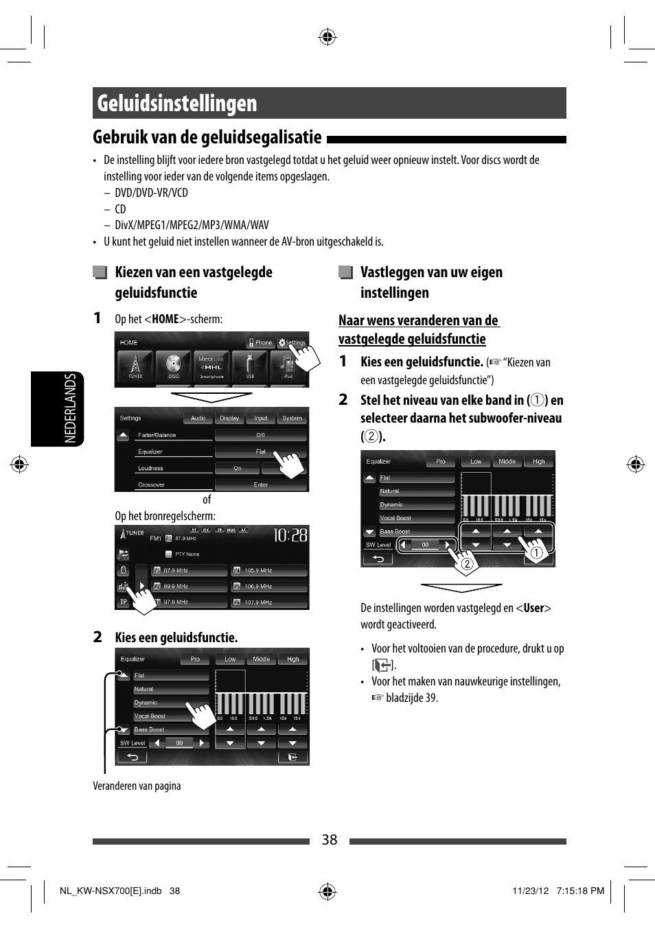 Geluidsinstellingen, Gebruik van de geluidsegalisatie | JVC KW-NSX700 User Manual | Page 266 / 309