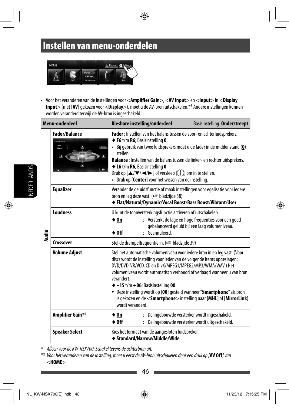 Instellen van menu-onderdelen, 46 nederlands | JVC KW-NSX700 User Manual | Page 274 / 309