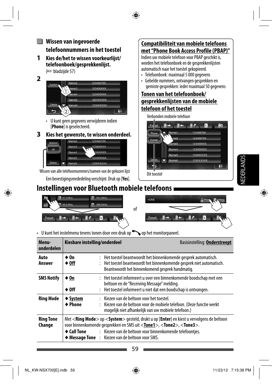 Instellingen voor bluetooth mobiele telefoons | JVC KW-NSX700 User Manual | Page 287 / 309