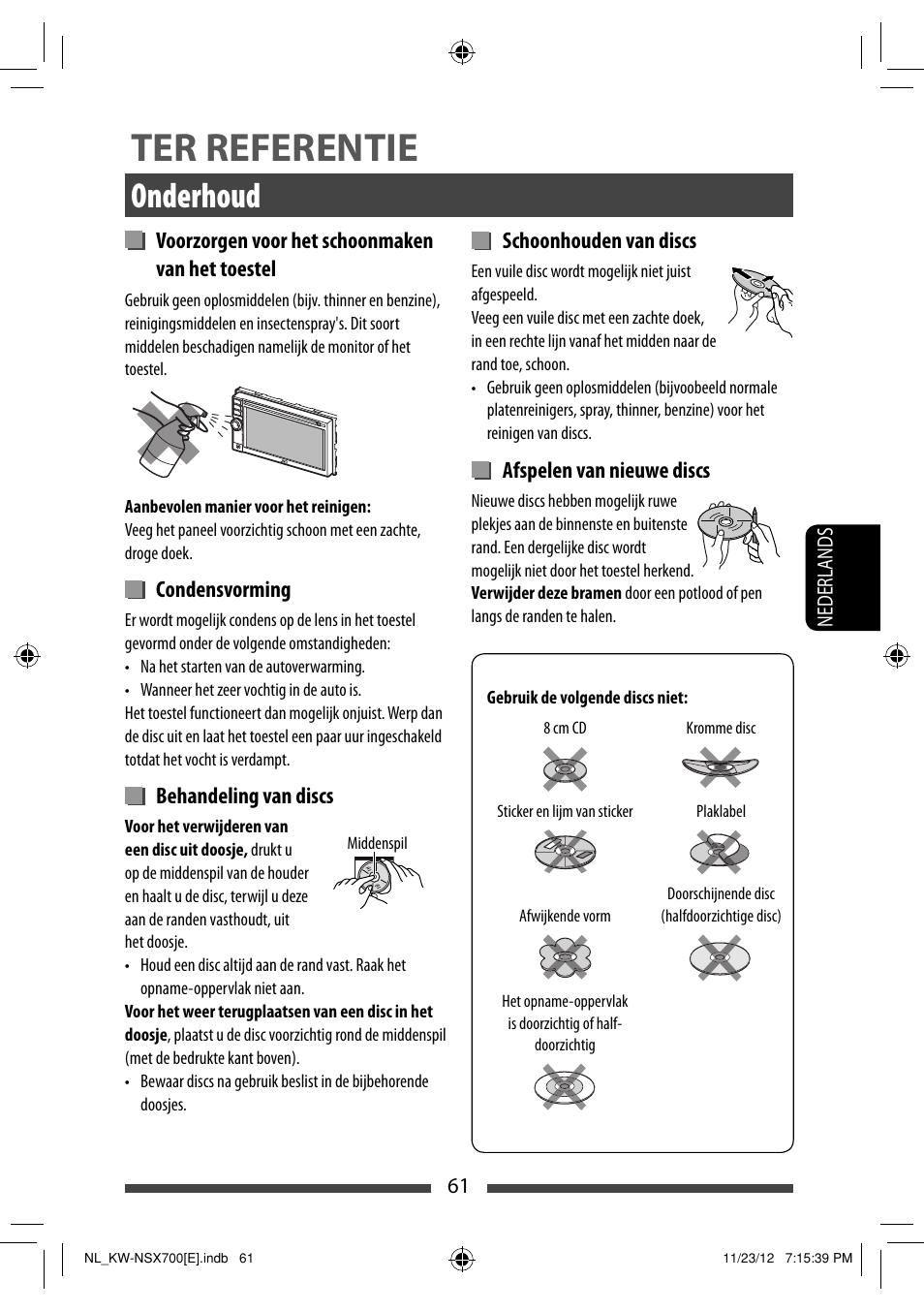 Ter referentie, Onderhoud | JVC KW-NSX700 User Manual | Page 289 / 309