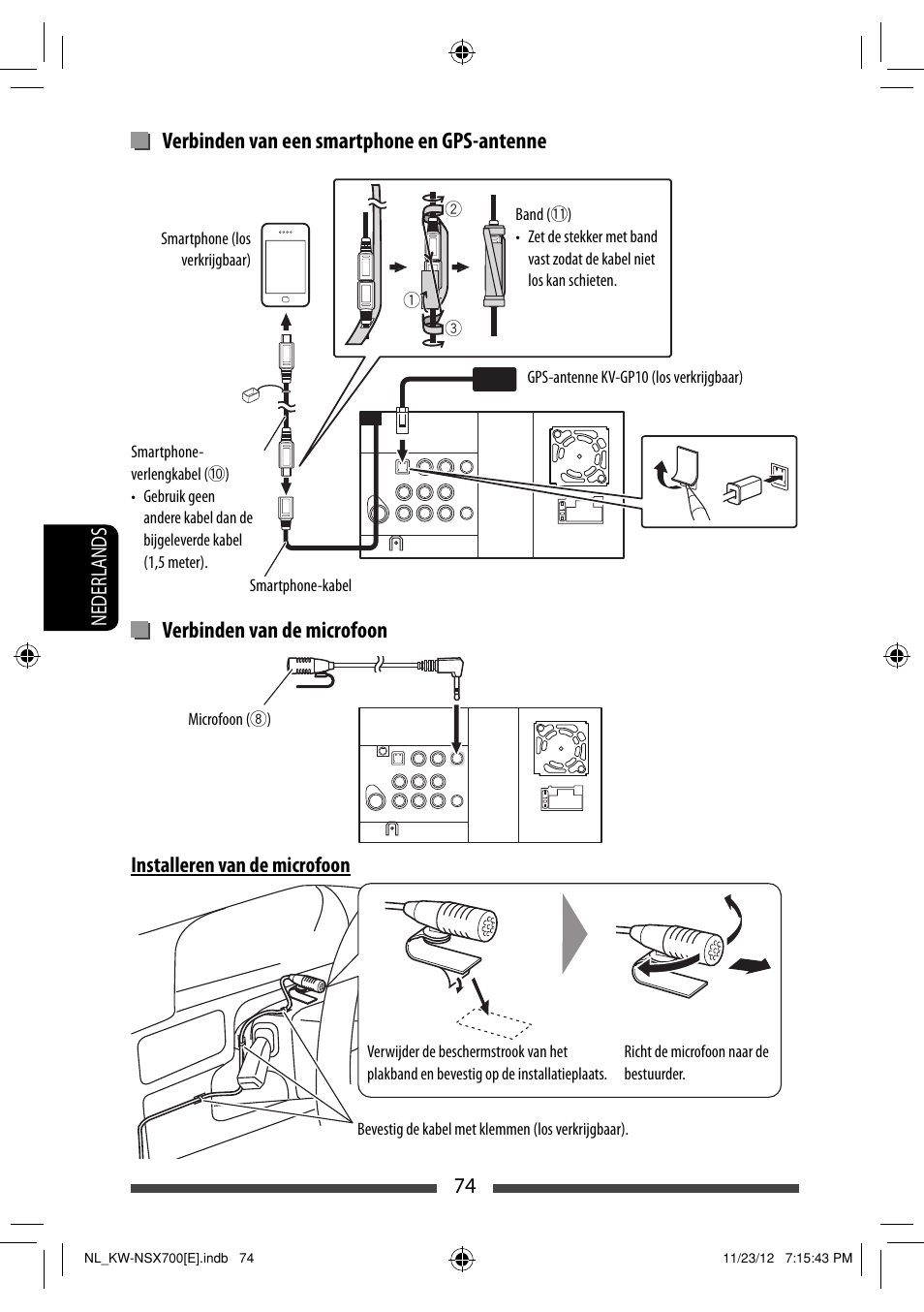 74 nederlands, Installeren van de microfoon | JVC KW-NSX700 User Manual | Page 302 / 309