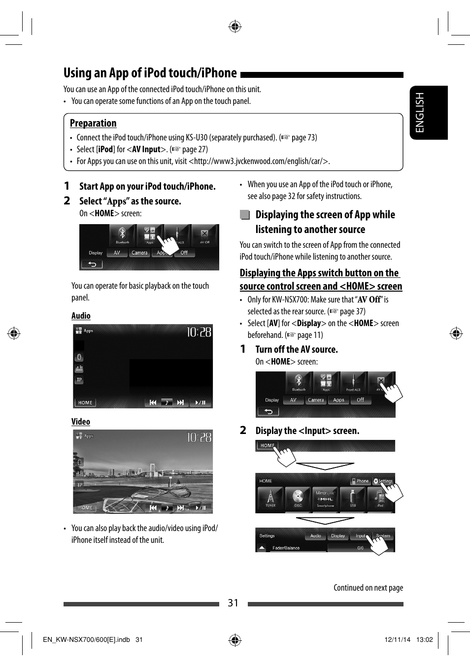 Using an app of ipod touch/iphone | JVC KW-NSX700 User Manual | Page 31 / 309