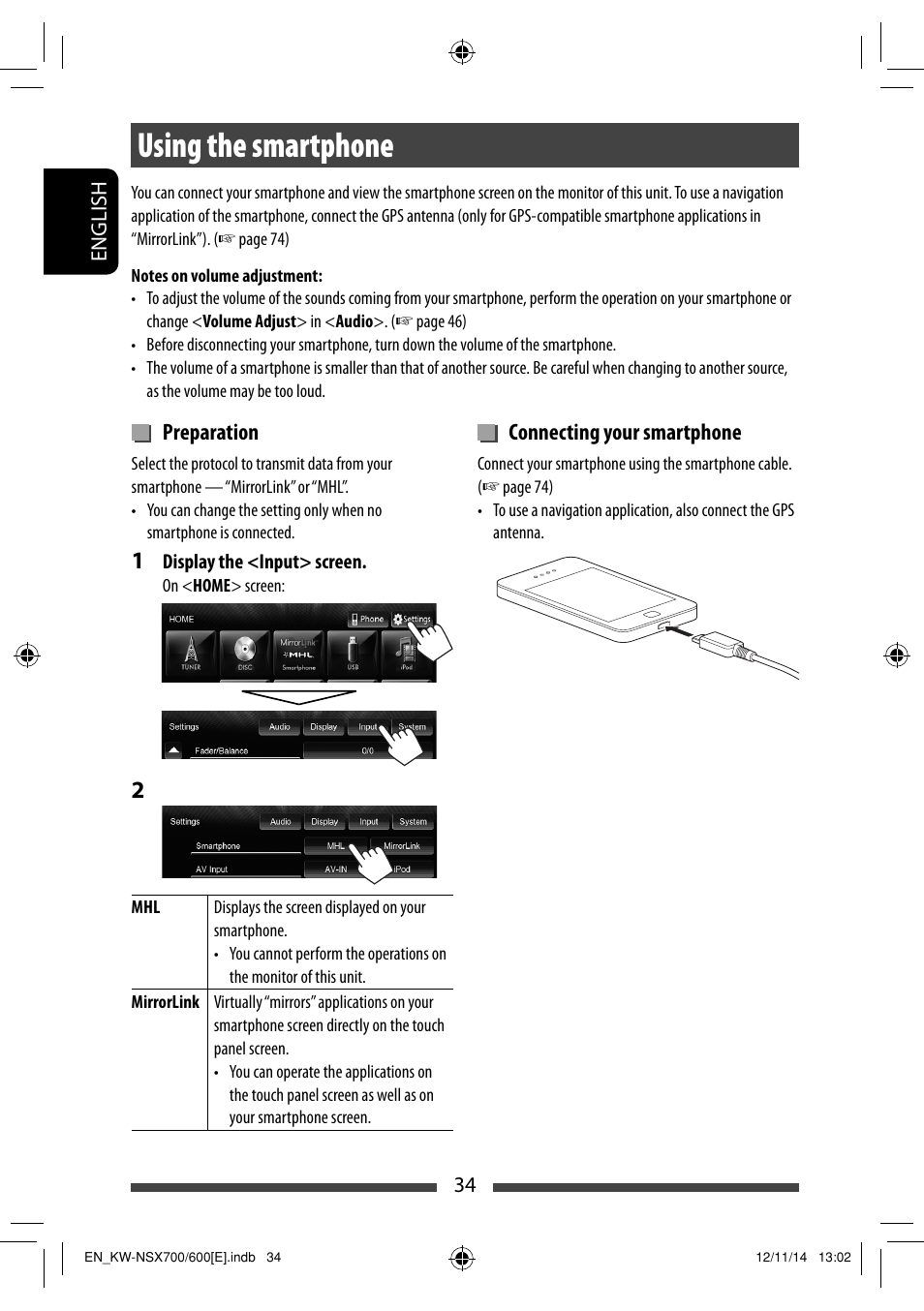 Using the smartphone | JVC KW-NSX700 User Manual | Page 34 / 309