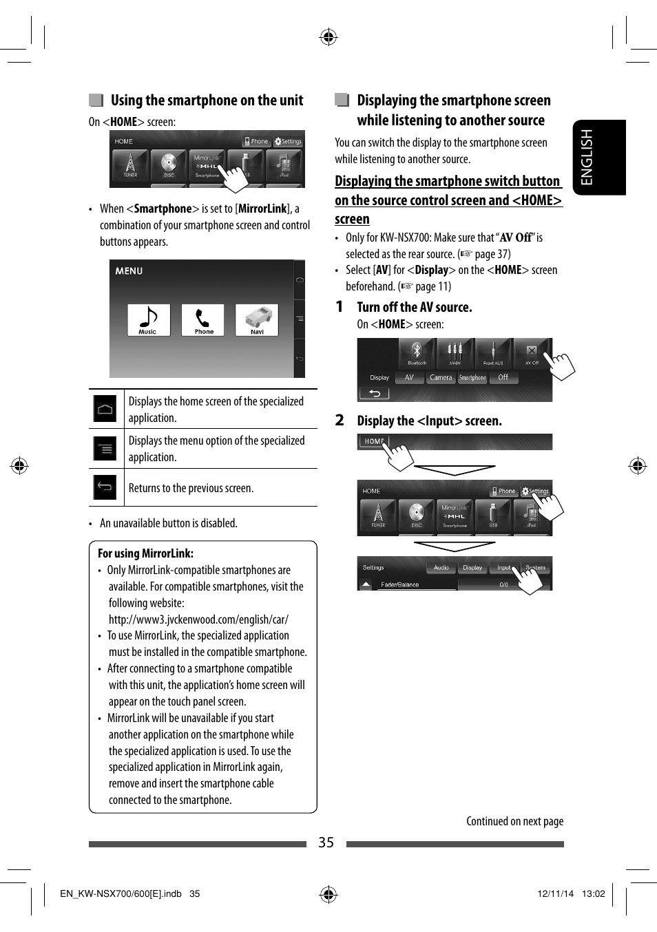 Using the smartphone on the unit | JVC KW-NSX700 User Manual | Page 35 / 309