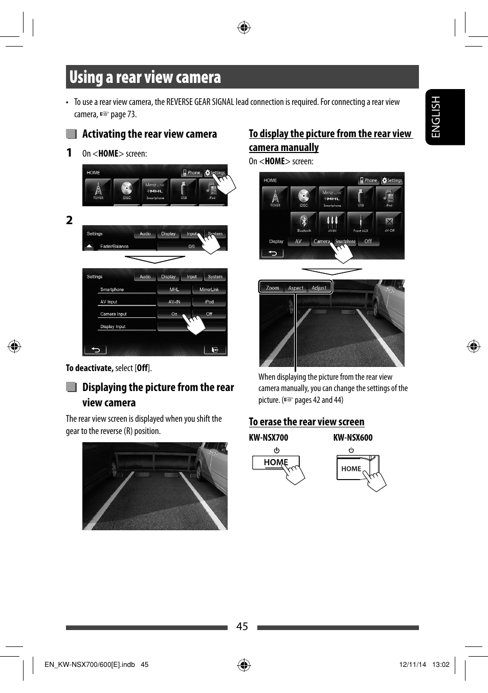 Using a rear view camera | JVC KW-NSX700 User Manual | Page 45 / 309