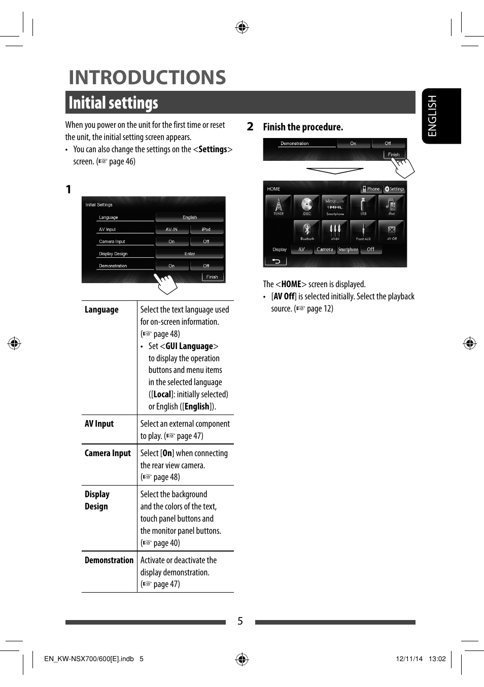 Introductions, Initial settings | JVC KW-NSX700 User Manual | Page 5 / 309