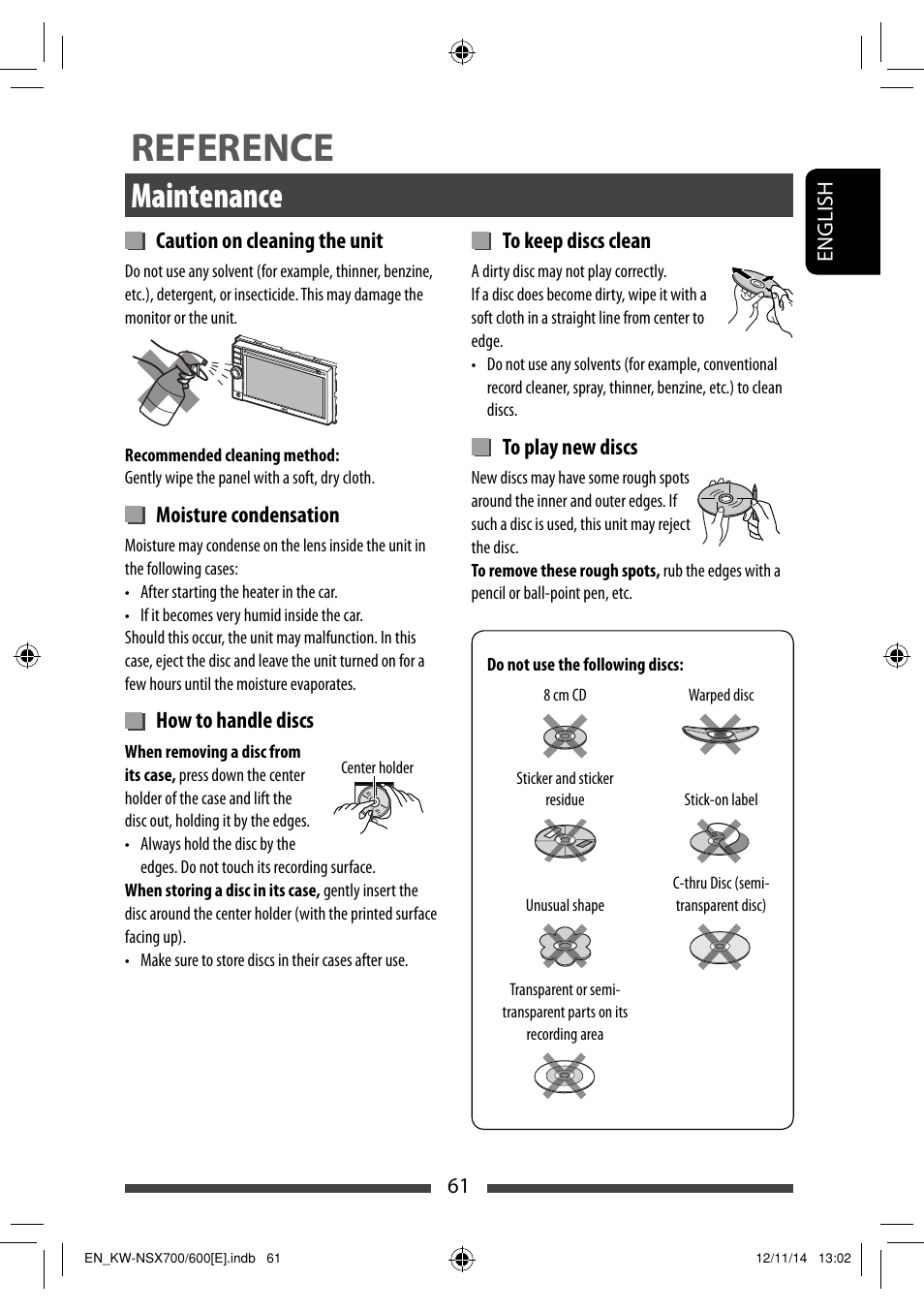 Reference, Maintenance | JVC KW-NSX700 User Manual | Page 61 / 309