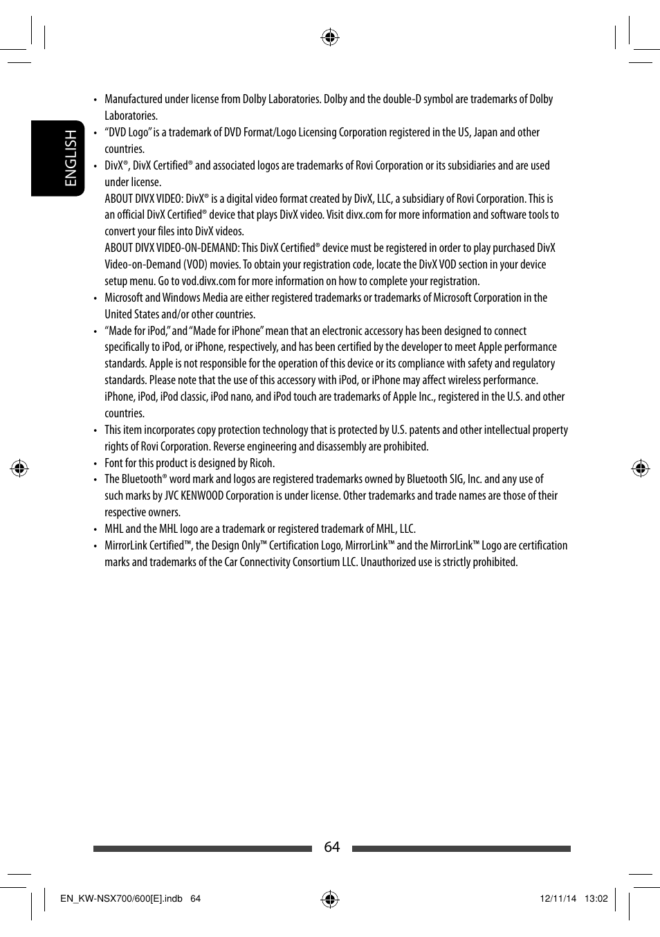 64 english | JVC KW-NSX700 User Manual | Page 64 / 309